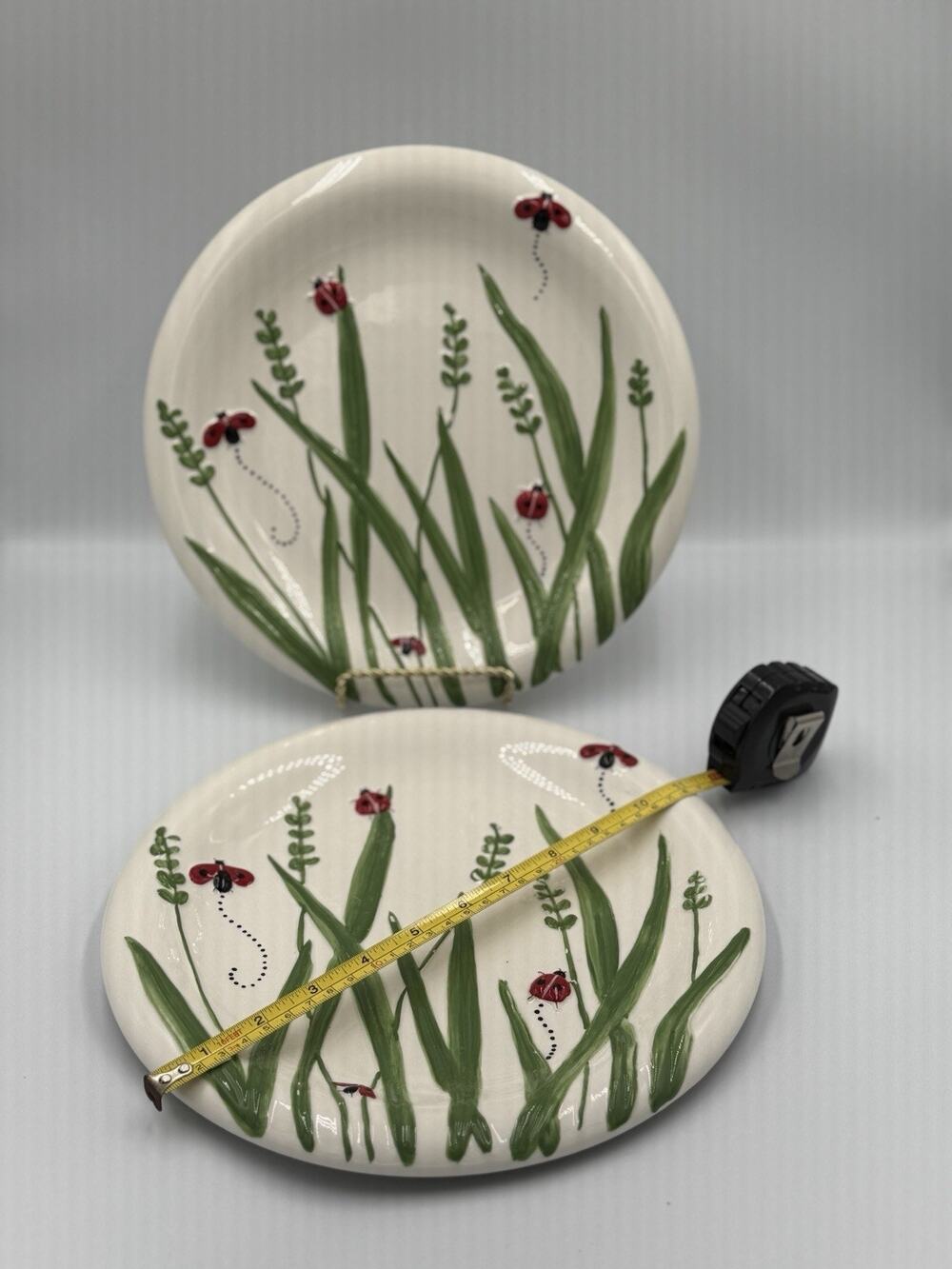 Hausenware Set Of 2 Dinner Plates 3-D Lady Bugs 11" Libby Wilkie